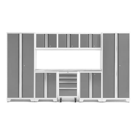 Newage Products Bold Series 9 Piece Garage Cabinet Set with Stainless Steel Top, White 54993